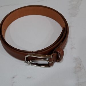 Brooks Brothers Tan Leather Belt with Silver-Tone Buckle Made In Italy